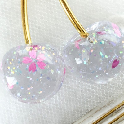 さくらんぼバッグチャーム　透明ラメ　桜