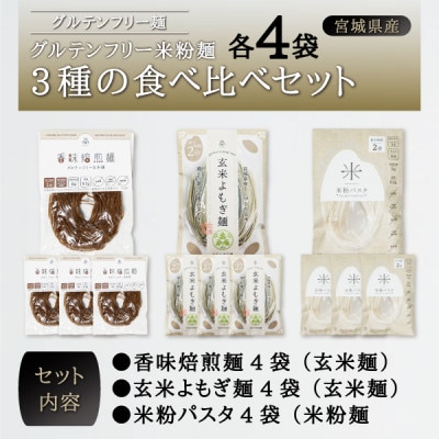 宮城県産コシヒカリ使用　グルテンフリー米粉麺3種の食べ比べセット 各4袋