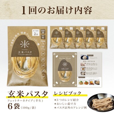 【毎月定期便】グルテンフリー玄米パスタ6食(宮城県産)小麦粉不使用の無添加玄米麺 米粉麺全6回
