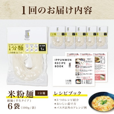 【毎月定期便】グルテンフリー1分麺 米粉麺6食(宮城県産)低脂質で小麦粉不使用の無添加米粉麺全3回