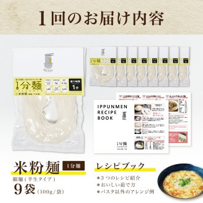 【毎月定期便】グルテンフリー1分麺 米粉麺9食(宮城県産)低脂質で小麦粉不使用の無添加米粉麺全3回