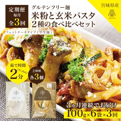 【毎月定期便】グルテンフリー米粉パスタと玄米パスタ食べ比べセット各3食 無添加 米粉麺・玄米麺全3回