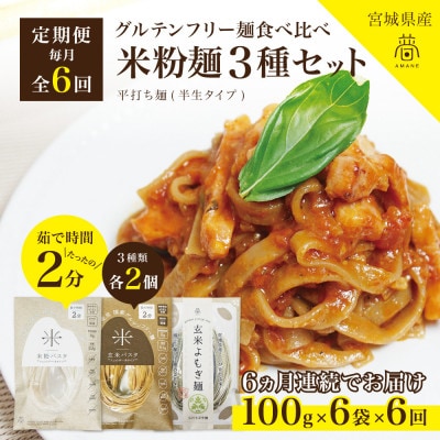 【毎月定期便】グルテンフリー米粉麺3種食べ比べ各2食|米粉パスタ・玄米パスタ・玄米よもぎ麺全6回