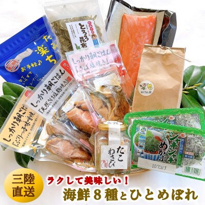 宮城県南三陸発 素材よし!海の幸8種、ラクして美味しい楽ちんパック&ひとめぼれ米2合のセット