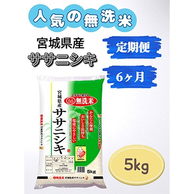 2023年6月発送開始『定期便』【精米】宮城県産ササニシキ無洗米5kg 全6回
