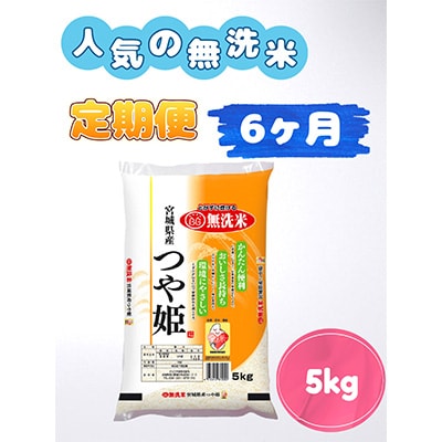 2023年6月発送開始『定期便』【精米】宮城県産つや姫無洗米5kg全6回