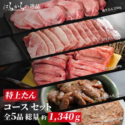 宮城県製造の牛タンをお届けします。はらからの逸品　特上たんコースセット　4～6人前　全5品1340g