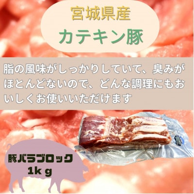 宮城県産【カテキン豚】豚バラブロック1kg