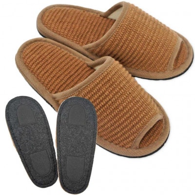 スリッパ インドコットンLサイズ ブラウン つま先滑り止め付き