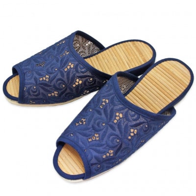 スリッパ ゴージャス刺繍中竹 Mサイズ ネイビー