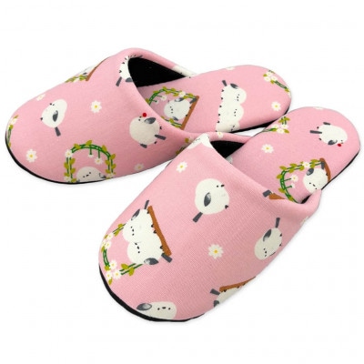 花とシマエナガソフト子供用スリッパ 約22cmまで ピンク