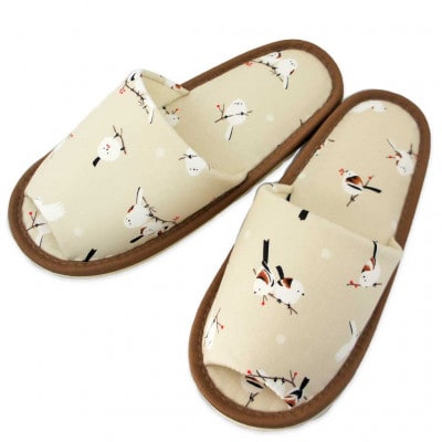 スリッパ シマエナガ外縫い Mサイズ 約25cmまで ベージュ