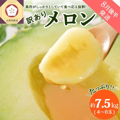 【2026年8月後半発送】【訳あり】メロン 約7.5kg 青森産 緑肉 4～8玉