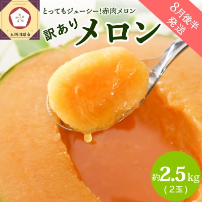 【2026年8月後半発送】【訳あり】メロン赤肉 2玉入り(2.5kg程度) 青森県産