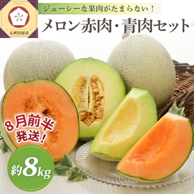 【2026年8月前半発送】津軽のメロン 約8kg (赤肉・青肉セット) 4～6玉・秀～優 青森県産