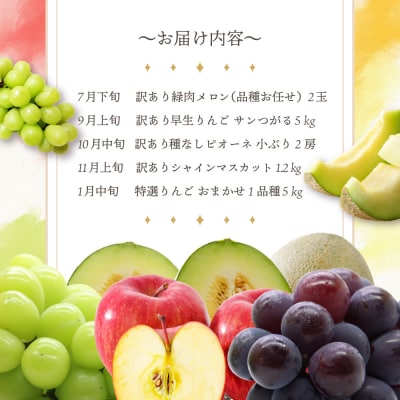 【7月発送開始】フルーツ定期便 5回 食べきりセット【訳あり含む】メロン ぶどう マスカット りんご