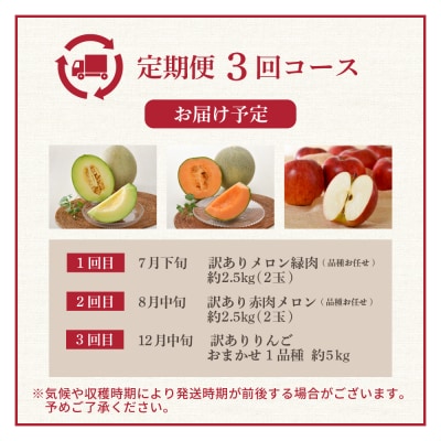 【7月発送開始】おいしい3種類 ☆ フルーツ定期便 3回【訳あり】メロン食べ比べセット
