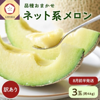 【2026年先行受付】【8月前半発送】 メロン3玉入り 訳あり 約4kg 青肉 中玉 青森県産