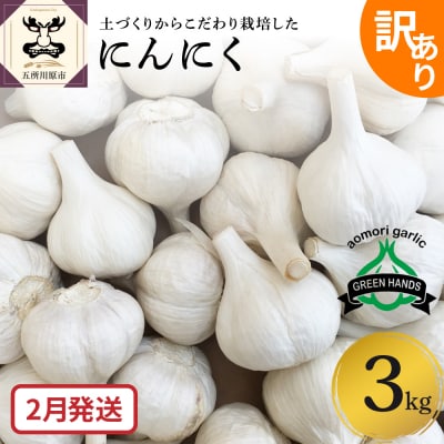 【先行受付】【2月発送】【訳あり】青森県産にんにく3kg(1kg×3)