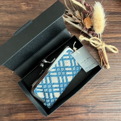 こぎん刺し 印鑑ケース 生成り×藍染 青 ハンドメイド 手作り 青森 津軽 五所川原