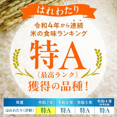【定期便 3ヶ月】 青森県産 無洗米 10kg はれわたり 令和7年産 (精米)【特A】 