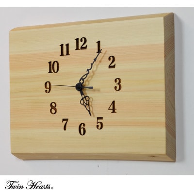 木製 電波時計 桧(ひのき)無垢板　[横34cmサイズ]