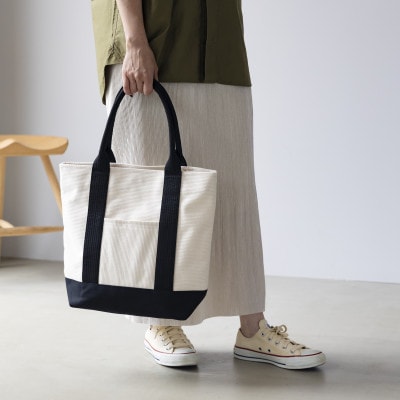三河木綿刺子織バッグ　sasicco OBIトート　(黒)