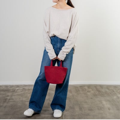 三河木綿刺子織　sasicco　コールバッグ　赤