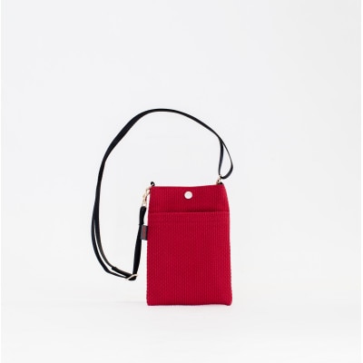 三河木綿刺し子織　sasicco　スマホショルダー　赤