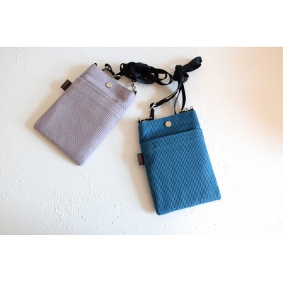 三河木綿刺し子織　sasicco スマホショルダー　ターコイズ