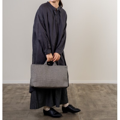 三河木綿刺し子織　sasicco 舟形トート　ブルーグレー