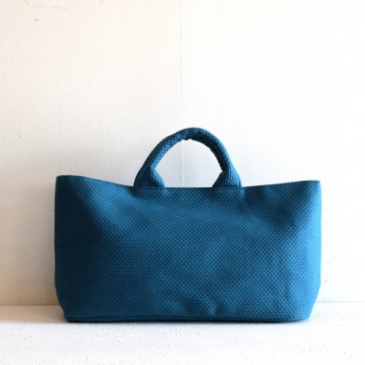 三河木綿刺し子織　sasicco フナガタトートミニ　ターコイズ