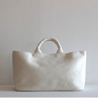 三河木綿刺し子織　sasicco フナガタトートミニ　生成