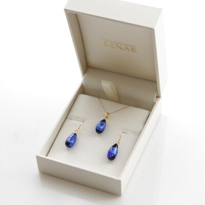 しずくホタルガラス(小)ピアス/ペンダント K18セット 【K18_Set-1】