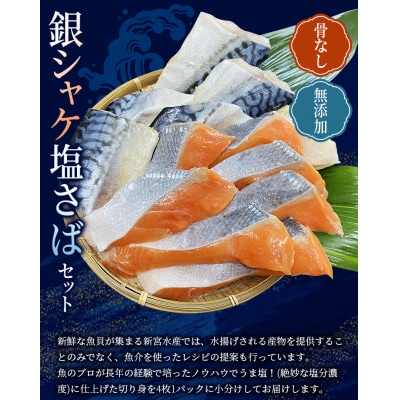 骨なし 無添加 銀シャケ切身と塩さばのセット!合計8枚 おまけ付き【nss509】