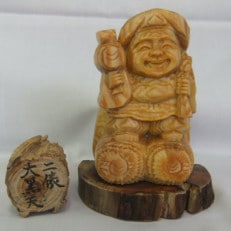 縁起物【二俵大黒天7cm】讃岐一刀彫 肥松手作り彫刻品