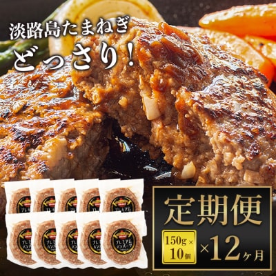 【定期便12ヶ月】淡路島たまねぎプレミアムハンバーグ 10個×12ヶ月 牛肉100%　ai01735
