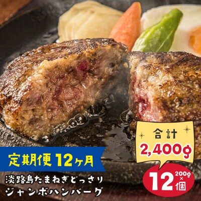 【定期便12ヶ月】淡路島たまねぎどっさりジャンボハンバーグ 200g×12個　ai01149