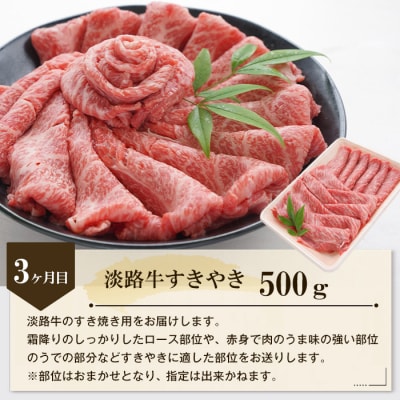 【3ヶ月コース】「淡路牛」肉の定期便(切り落とし・ハンバーグ・すきやき)　at04790