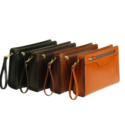 スマホ収納ポケット付きの本革メンズポーチ【テレポーチ】(ブラック)　ay10072