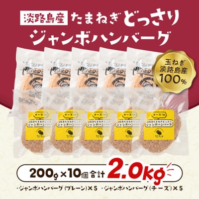 淡路島たまねぎどっさりジャンボハンバーグ プレーン&チーズセット 200g×10個　ai01122