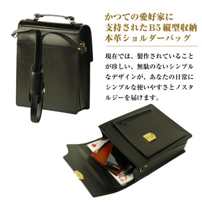 本革仕様のB5縦型収納ショルダーバッグ【ビートルショルダー】(ブラック)　ay10092
