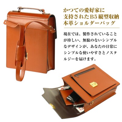 本革仕様のB5縦型収納ショルダーバッグ【ビートルショルダー】(ブラウン)　ay10093