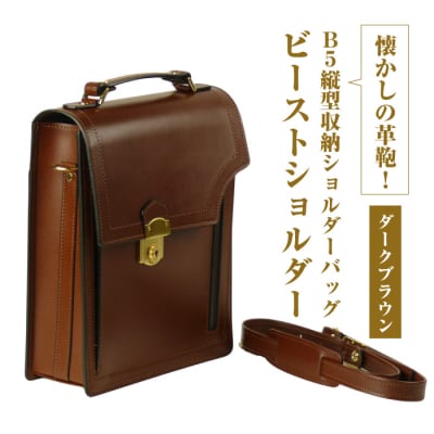 本革仕様のB5縦型収納ショルダーバッグ【ビートルショルダー】(ダークブラウン)　ay10095