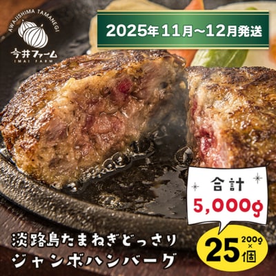 淡路島たまねぎどっさりジャンボハンバーグ200g×25個【令和7年11月～12月発送】ai01106