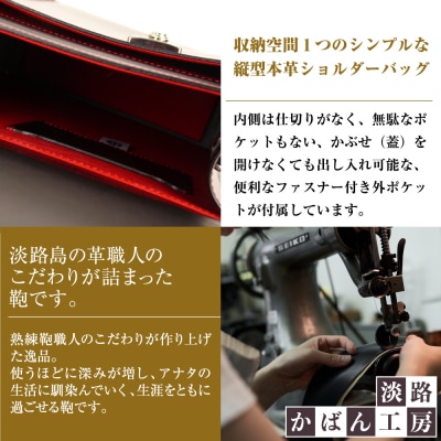 本革仕様のB5縦型収納ショルダーバッグ【ビートルショルダー(黒革・赤ステッチ)】　ay10185