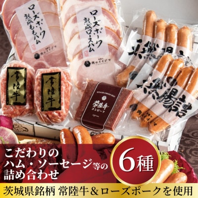 常陸牛ハンバーグ&金賞ハムソーセージ 茨城そだちおつまみセット 6種 詰め合わせ ローズポーク 茨城