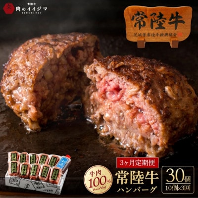 【毎月定期便】常陸牛ハンバーグ100g×10個 無添加【創業60年の老舗肉店　肉のイイジマ】全3回