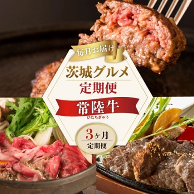 【毎月定期便】常陸牛 定期便Aコース ハンバーグ 焼肉用 すき焼き用 肩肉セット 肉のイイジマ全3回