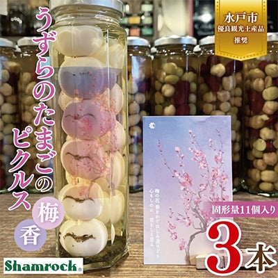 【水戸市有料観光土産品】Shamrock うずらのたまごのピクルス 梅香 3本